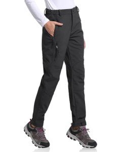 BALEAF Women's Hiking Pants Fleece Lined Waterproof Cold Weather Insulated Ski Snow Pant Warm Winter Soft Shell-Black-M