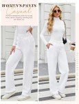 Voqeen Womens Fleece Sweatpants with Pockets Straight Leg Lounge Pants Athletic Jogger Casual Sports Pants(White,L)