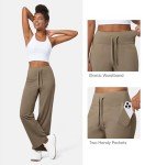 Willit Women's Fleece Lined Pants Wide Leg Thermal Yoga Winter Pants with Pockets High Waist Comyf Casual Lounge Pants Light Brown M