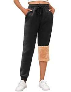 Yusongirl Fleece Sweatpants for Women Sherpa Lined Winter Pants Joggers Fleece Warm Pants Thick Thermal Trousers with Pockets Black
