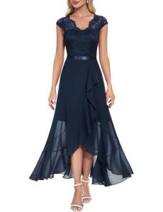 Navy Lace Hi-Lo Evening Dress for Women