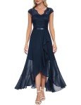 Navy Lace Hi-Lo Evening Dress for Women