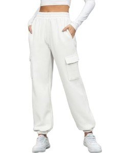 heekpek Cargo Sweatpants Y2k Fleece Pants for Women Fashion Joggers Plus Size Casual Trendy Jogging Pant Clothes with Pocket (White, Small)