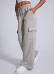 Aleumdr Women's Cargo Sweatpants High Waisted Wide Leg Pants Athletic Casual Baggy Sweat Pants with Pockets 2024 Fall Fashion Light Grey Small