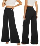 QGGQDD Wide Leg Palazzo Pants for Women - Casual Soft High Waist Lounge Pants Loose Comfy Stretchy Trousers, Black, 3X-Large