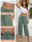 Famulily Womens Linen Wide Leg Pants Casual Loose Drawstring Capri Beach Palazzo Pants Fashion Yoga Trousers with Patch Pockets Dark Gray L