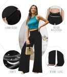 QGGQDD Wide Leg Palazzo Pants for Women - Casual Soft High Waist Lounge Pants Loose Comfy Stretchy Trousers, Black, 3X-Large