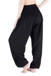 Lannaclothesdesign Women's Smocked Waist Boho Flowy Yoga Harem Pants Hippie Clothes, Solid Black, X-Large