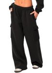 OZICERD Wide Leg Cargo Sweatpants for Women Baggy Joggers Trouser High Waisted Casual Lounge Jogging Sweat Pants with Pockets Black S