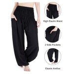 Lannaclothesdesign Women's Smocked Waist Boho Flowy Yoga Harem Pants Hippie Clothes, Solid Black, X-Large