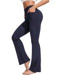 PINSPARK Ladies High Waisted Bootcut Yoga Pants Ribbed Flare Leg Pants with Pockets Casual Bell Bottom Slacks Trumpet Trousers Dark Blue XXL
