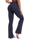 PINSPARK Ladies High Waisted Bootcut Yoga Pants Ribbed Flare Leg Pants with Pockets Casual Bell Bottom Slacks Trumpet Trousers Dark Blue XXL
