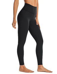 CRZ YOGA Women's Brushed Naked Feeling Workout Leggings 28'' - High Waisted Tummy Control Athletic Running Yoga Pants Black Medium