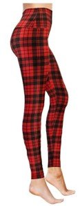 COMFY FOREVER Red Plaid Leggings for Women - Workout Leggings & Gym Leggings - Compression Leggings Women - Tummy Control Leggings & Womens Pants | high Waisted Leggings for Women Without Pockets
