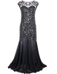 1920s Black Sequin Plus Size Gatsby Maxi Dress