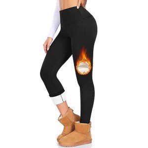 DHSO Fleece Lined Leggings Women High Waisted Winter Warm Workout Leggings Thick Thermal Yoga Pants, Black Small