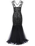 1920s Black Sequin Plus Size Gatsby Maxi Dress