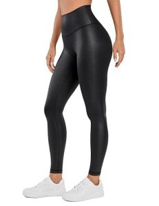 CRZ YOGA Butterluxe Matte Faux Leather Leggings for Women 28" - High Waisted Stretch Ankle Leather Pants Pleather Tights Faux Leather Black Small