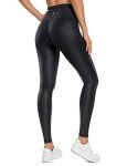 CRZ YOGA Butterluxe Matte Faux Leather Leggings for Women 28" - High Waisted Stretch Ankle Leather Pants Pleather Tights Faux Leather Black Small