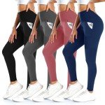 yeuG 4 Pack Leggings for Women with Pockets High Waisted Tummy Control Slimming Black Yoga Pants Workout Running.02-Black/Dark Grey/Navy Blue/Rose L/XL