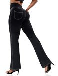 VOOVEEYA Casual Bootcut Yoga Dress Pants for Women 4 Pockets-Flare Leggings High Waist Tummy Control Bootleg Work Pants（Bootcut-Black-L）
