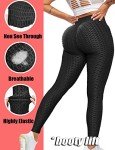 Danysu TikTok Butt Leggings with Pockets for Women Butt Lifting Textured Booty Tights High Waist Yoga Pants Anti Cellulite Ruched Scrunch Workout Leggins Black Large