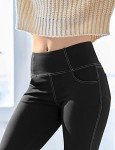 VOOVEEYA Casual Bootcut Yoga Dress Pants for Women 4 Pockets-Flare Leggings High Waist Tummy Control Bootleg Work Pants（Bootcut-Black-L）