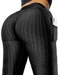 Danysu TikTok Butt Leggings with Pockets for Women Butt Lifting Textured Booty Tights High Waist Yoga Pants Anti Cellulite Ruched Scrunch Workout Leggins Black Large