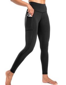 Yogaration Everyday Leggings for Women, High Waisted Yoga Pants with Deep Side Pockets, Non-See-Through Workout Leggings, Full Length, Brushed(Black, Medium)