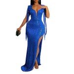 Elegant Blue Sequin Tassel Mermaid Evening Dress