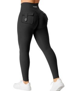 YEOREO Leggings with Pockets for Women Charm Leggings Workout Leggings for Women V Cross Waist Butt Lifting Gym Yoga Leggings Black Small