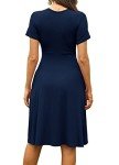 Navy Blue V-Neck Short Sleeve Summer Dress