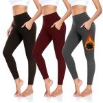 NEW YOUNG 3 Pack Fleece Lined Leggings with Pockets for Women Thermal High Waisted Soft Yoga Pants Winter Workout Leggings