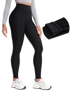 CRZ YOGA Womens Thermal Fleece Lined Leggings 28 Inches - Winter Warm Workout Hiking Pants High Waisted Yoga Tights Full Length Black Large