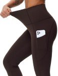 Dragon Fit High Waist Yoga Leggings with 3 Pockets Tummy Control Workout Running Yoga Pants for Women Brown