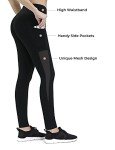 ALONG FIT Soft Mesh Yoga Pants with Side Pockets Workout High Waist Breathable Stretchy Leggings for Women(BK007 CA,L)