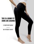 VOOVEEYA Jeggings for Women High Waist, Leggings with Pockets Tummy Control Plus Size Stretchy Jeans Leggings 7/8(Black-L)