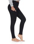 ALONG FIT Fleece-Lined-Leggings with Pockets Yoga-Pants Black Gym Workout Ski Snow Tights Thermal Winter Warm