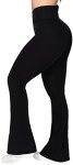 Sunzel Flare Leggings, Crossover Yoga Pants with Tummy Control, High-Waisted and Wide Leg, 32" Black, Medium
