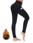 ALONG FIT Fleece-Lined-Leggings with Pockets Yoga-Pants Black Gym Workout Ski Snow Tights Thermal Winter Warm
