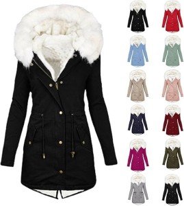 Winter Coats for Women Plus Size Hooded Parkas Thick Faux Wool Lined Jackets Casual Zip up Outwear with Pockets