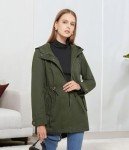 Women's Ligtweight Jackets Anorak Utility Drawstring Waist Hoodie Zip Up Fall Casual Coat with Pockets