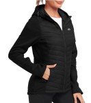 MoFiz Women's Full Zip Hybrid Running Jacket Breathable Fleece Warm Outdoor Hiking Hooded Jacket Coat Black,XL