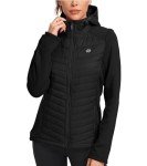 MoFiz Women's Full Zip Hybrid Running Jacket Breathable Fleece Warm Outdoor Hiking Hooded Jacket Coat Black,XL