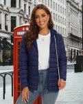MAGCOMSEN Hooded Puffer Jacket Women with 4 Pockets Quilted Padded Jacket Lightweight Full Zip Winter Long Sleeve Coat, Navy Blue M
