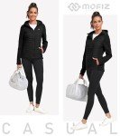 MoFiz Women's Full Zip Hybrid Running Jacket Breathable Fleece Warm Outdoor Hiking Hooded Jacket Coat Black,XL