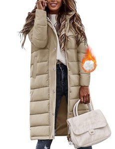HEEKPEK Women's Winter Down Jacket Long Puffer Coats Mid-Length Warm Windproof Quilted Jackets Hooded Padded with Side Zipper(Khaki,L)
