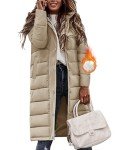 HEEKPEK Women's Winter Down Jacket Long Puffer Coats Mid-Length Warm Windproof Quilted Jackets Hooded Padded with Side Zipper(Khaki,L)
