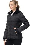 Another Choice Women Winter Down Puffer Jacket, Hooded Women Winter Down Jacket Quilted Puffer Coat with Faux-Fur Hood and Collar(Black,XX-Large)
