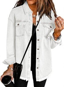 Dokotoo Womens Denim Jacket Casual Ripped Sexy Jean Jacket Long Sleeve Distressed Jeans Coat Denim Trucker Jackets With Pocket Autumn Spring,US(8-10) M,Sky White